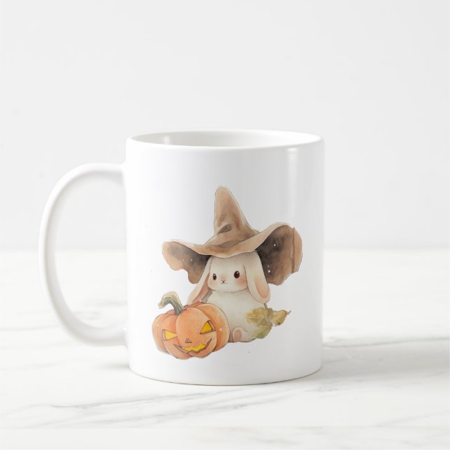 Witchy Bunny & Jack O' Lantern Hoppy Halloween  Coffee Mug (Left)