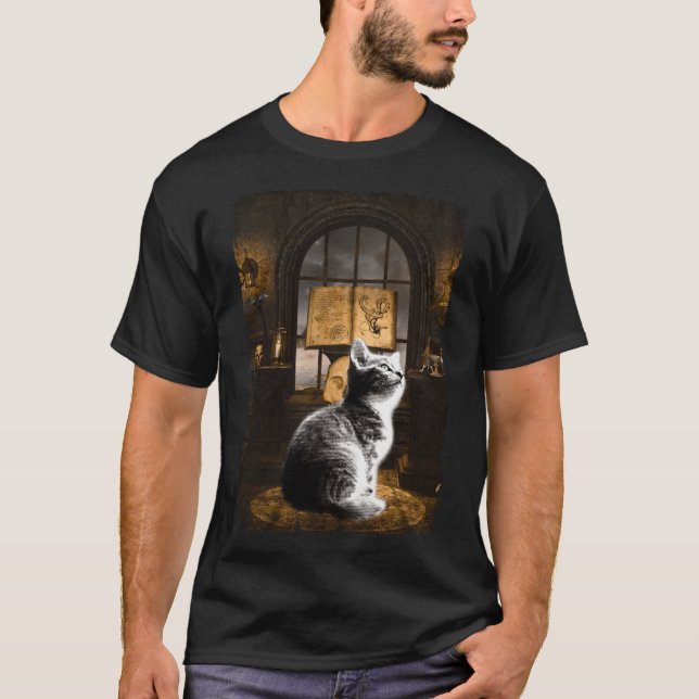 Witchy Cat Aesthetic Witch Kitty Dark Art T-Shirt (Front)