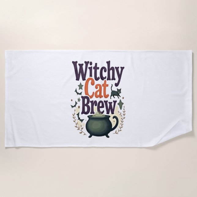 Witchy Cat Brew Beach Towel (Front)