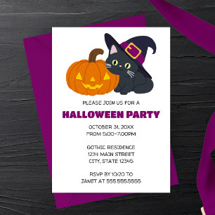 Witchy Cat Halloween Party Invitation
