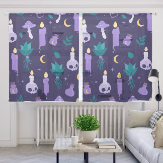Witchy Cat Happy Dark Purple Witches Sheer Curtains