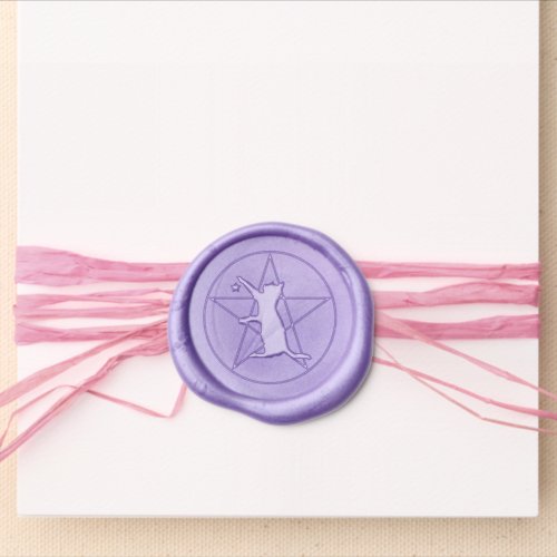 Witchy Cat Holding Start on Pentagram Circle Wax Seal Sticker