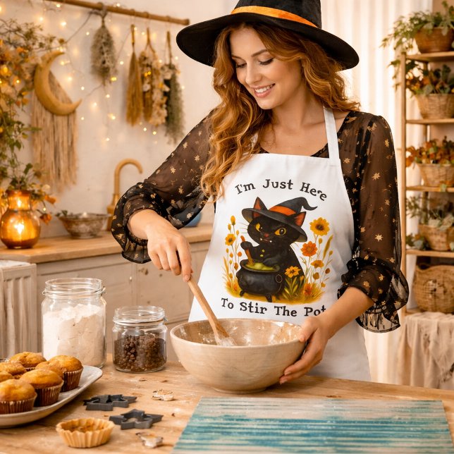 witchy Cat - I’m Just Here to Stir the Pot Apron (Creator Uploaded)