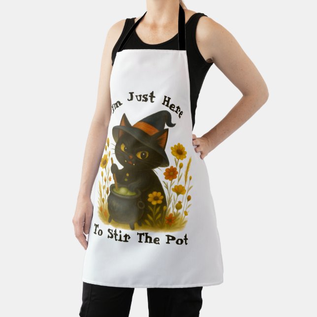 witchy Cat - I’m Just Here to Stir the Pot Apron (Insitu)