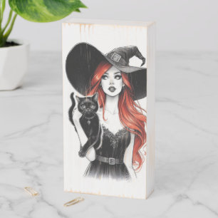 Witchy Cat Snuggles Wooden Box Sign
