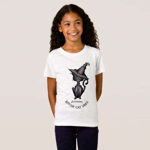 Witchy Cat Vibes Spooky Cute Editable Halloween T_Shirt