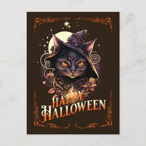 Witchy Cat Wishes for Halloween Postcard