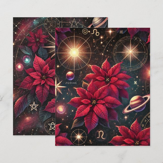 Witchy Celestial Skies Poinsettia Scrapbook Paper (Front/Back)