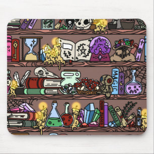 Witchy Cozy Cluttered Bookshelf Mouse Pad