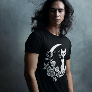 Witchy Crescent Moon Goth Aesthetic Cat T-Shirt