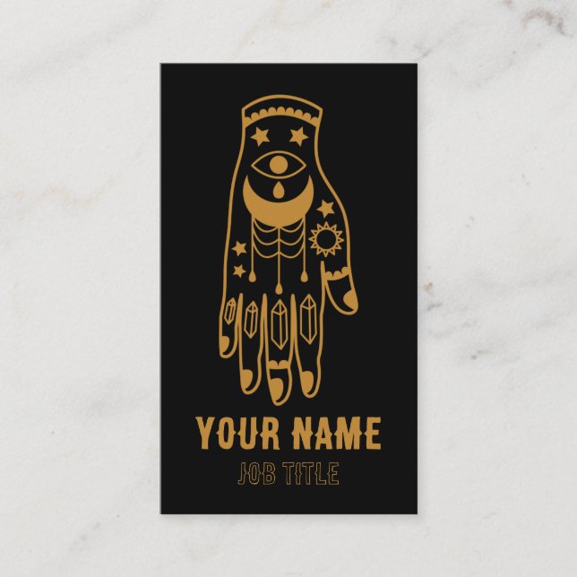 Witchy Crystal Moon & Stars Tattoo Business Card (Front)