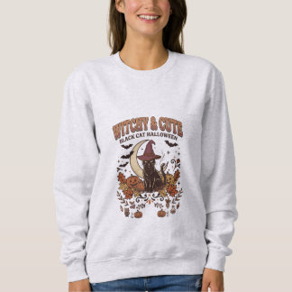 Witchy & Cute Black Cat Vintage Halloween Sweatshirt