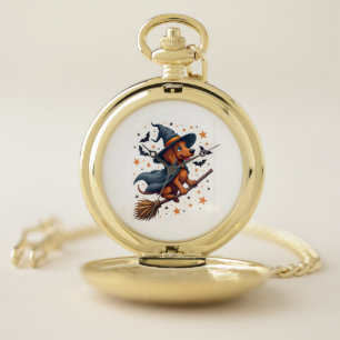Witchy Dachshund Delight Pocket Watch