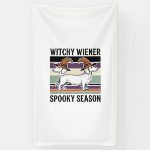 Witchy Dachshund Halloween Vintage Engraving Dog S Banner