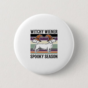 Witchy Dachshund Halloween Vintage Engraving Dog S Button