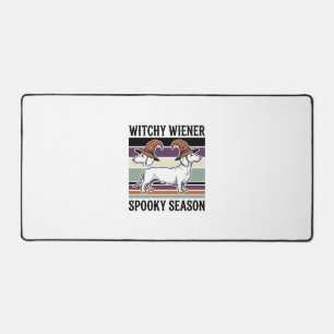 Witchy Dachshund Halloween Vintage Engraving Dog S Desk Mat