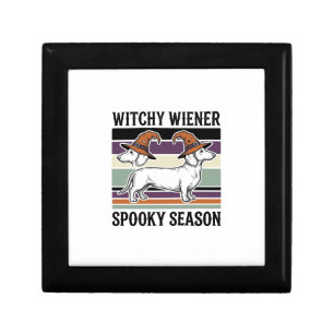 Witchy Dachshund Halloween Vintage Engraving Dog S Gift Box