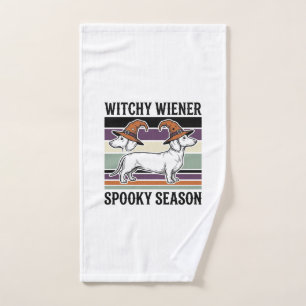 Witchy Dachshund Halloween Vintage Engraving Dog S Hand Towel