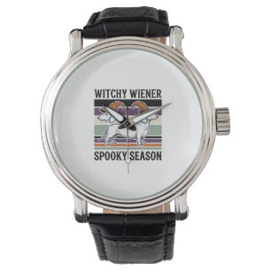 Witchy Dachshund Halloween Vintage Engraving Dog S Watch