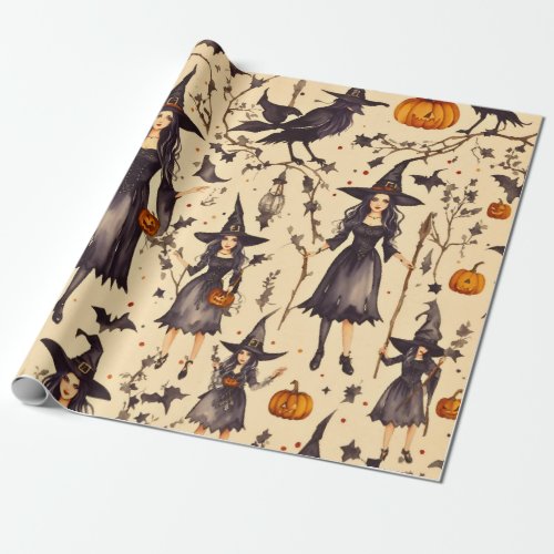 Witchy Elegance Vintage Gothic Halloween Wrapping Paper