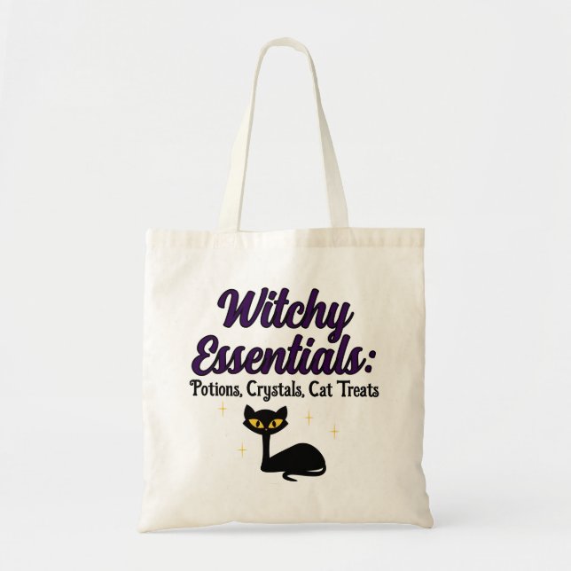 Witchy Essentials, Black Cat Tote Bag (Front)