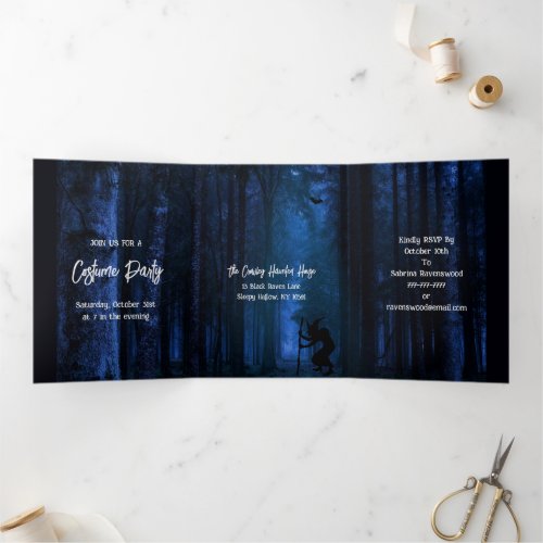 Witchy Forest Halloween Party Tri_Fold Invitation