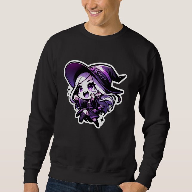 Witchy Fun Uwu Chibi Anime Kawaii Otaku Halloween  Sweatshirt (Front)