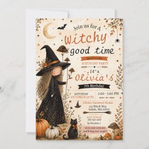 Witchy Girl Halloween Birthday Party Spooky Cute Invitation