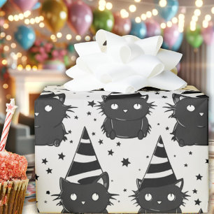 Witchy Goth Sassy Black & White Kitty Cat Birthday Wrapping Paper