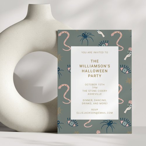 Witchy Gothic Gray Apothecary Halloween Party Invitation