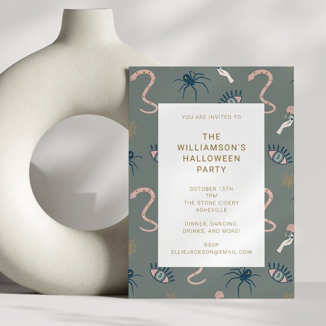 Witchy Gothic Gray Apothecary Halloween Party Invitation (Creator Uploaded)