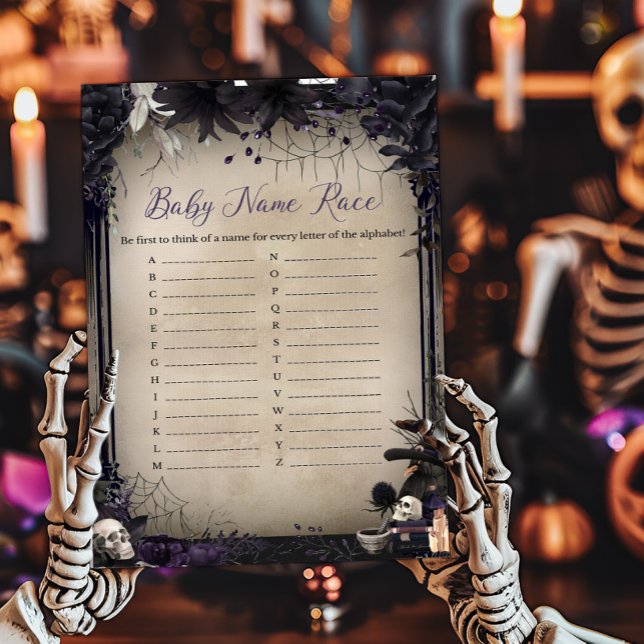 Witchy Gothic Halloween Baby Name Race Game (Witchy Baby Shower Baby Name Race Game)