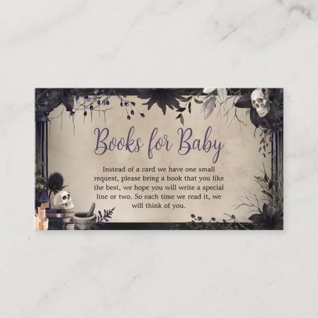 Witchy Gothic Halloween Baby Shower Books for Baby Enclosure Card (Front)