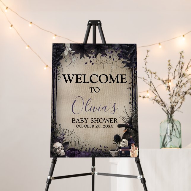 Witchy Gothic Halloween Baby Shower Welcome Sign (In Situ (Stand))