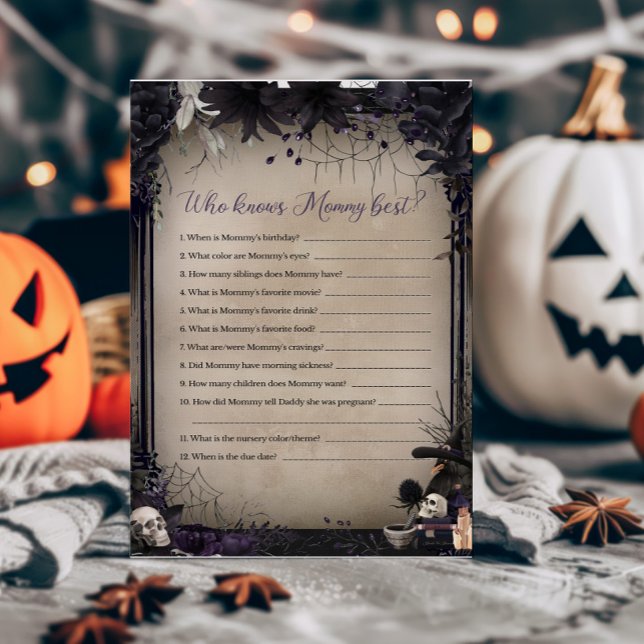 Witchy Gothic Halloween Who knows Mommy Best Game (Witchy Baby Shower Who knows Mommy Best Game)