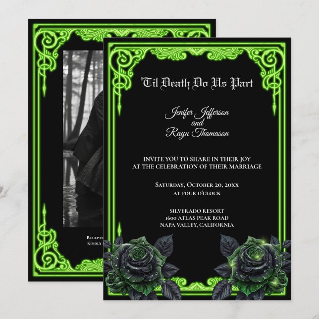 Witchy green Glow Gothic wedding Invitation (Front/Back)