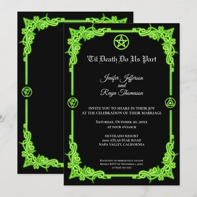 Witchy green Glow Gothic wedding Invitation (Front/Back)