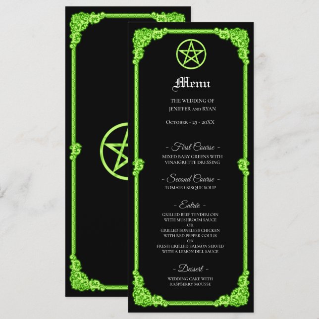 Witchy green Glow Gothic Wedding Menu (Front/Back)