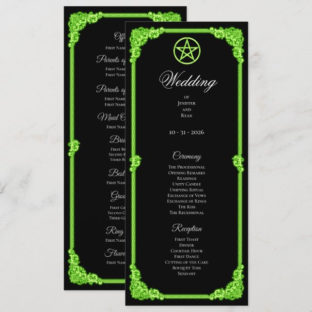 Witchy green Glow Gothic Wedding Program (Front/Back)