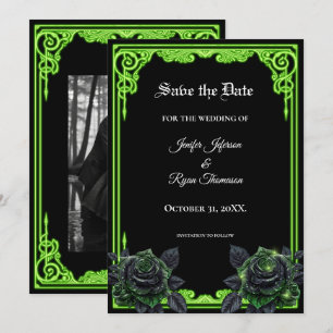 Witchy green Glow Gothic wedding save the date Announcement