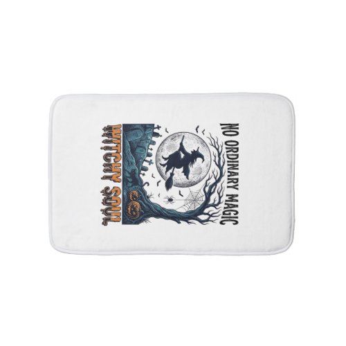 Witchy Halloween Art Vintage Engraving Moonlit Spe Bath Mat