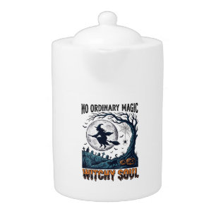 Witchy Halloween Art Vintage Engraving Moonlit Spe Teapot
