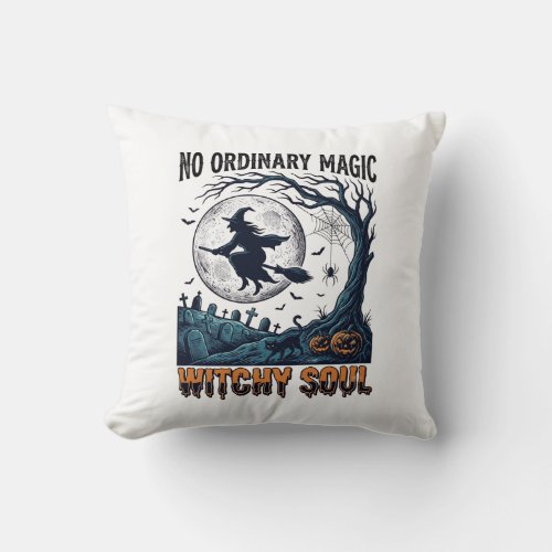 Witchy Halloween Art Vintage Engraving Moonlit Spe Throw Pillow
