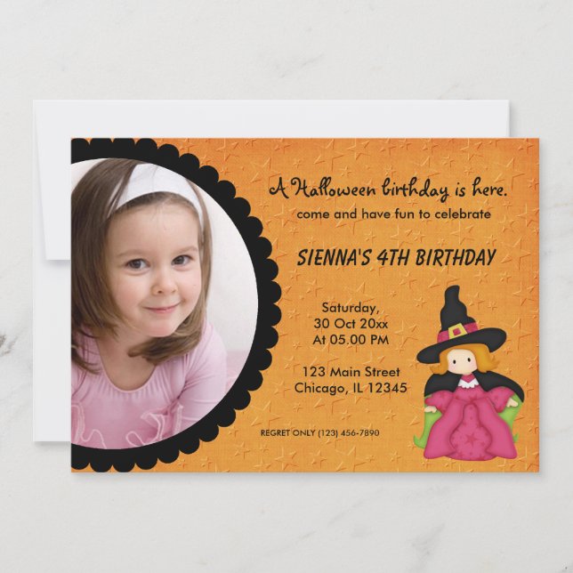 Witchy Halloween Birthday (Orange) Invitation (Front)