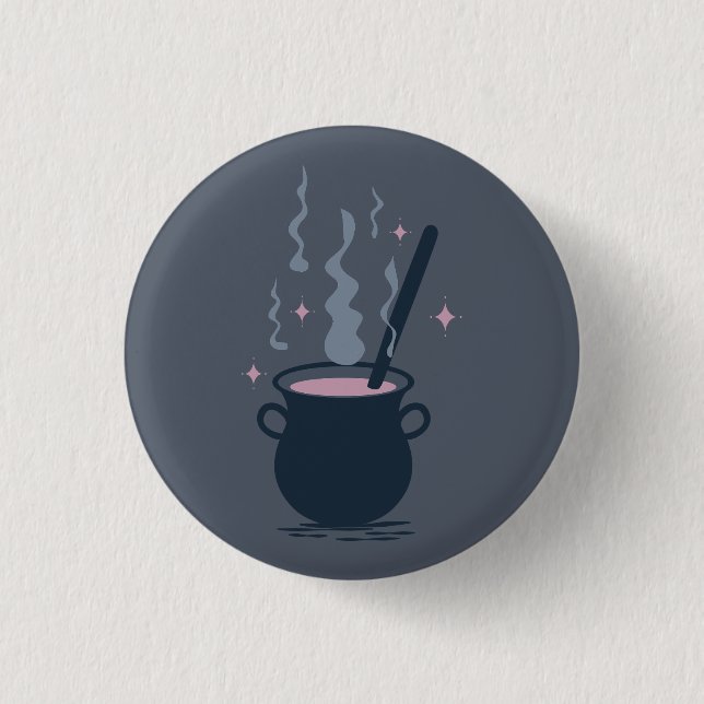 Witchy Halloween Caldron Magic Button (Front)