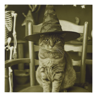 Witchy Halloween  Cat  Faux Canvas Print