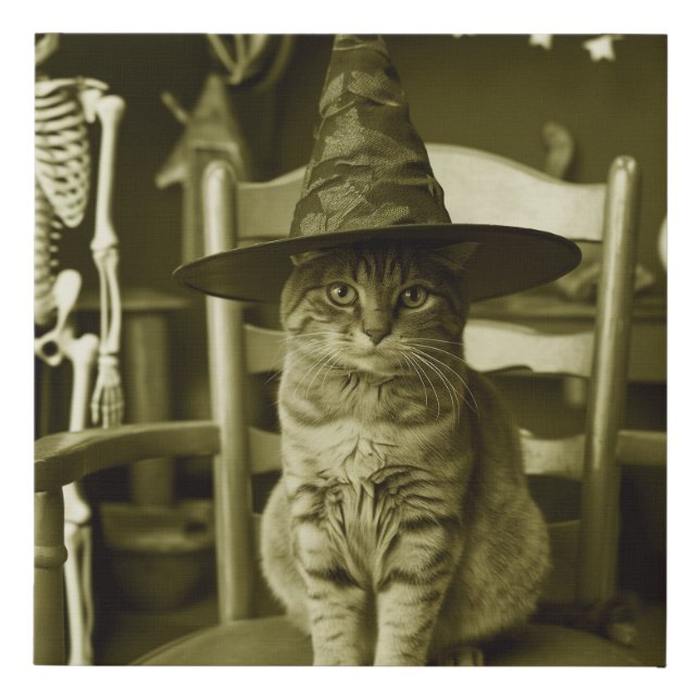 Witchy Halloween  Cat  Faux Canvas Print (Front)