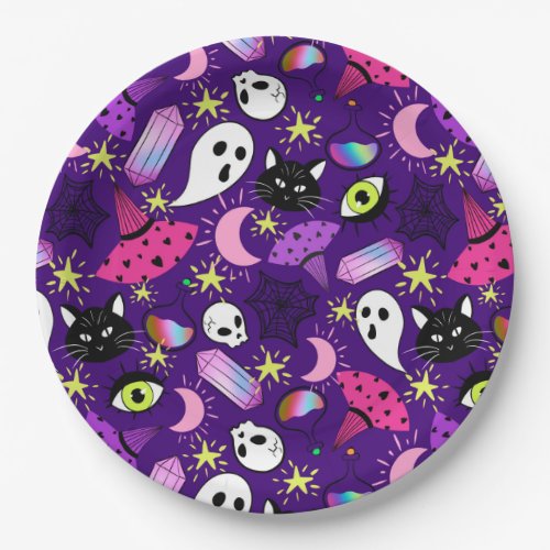 Witchy Halloween  Classic Round Sticker Paper Plates