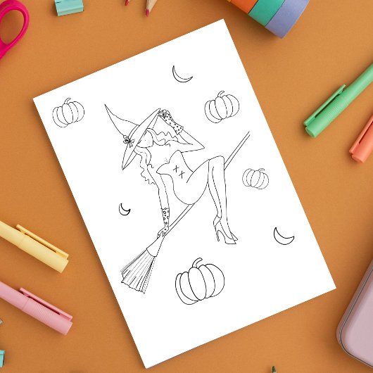 Witchy halloween, coloring page