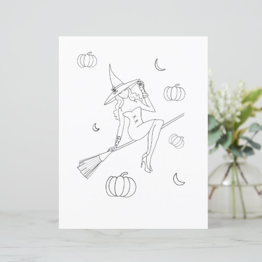 Witchy halloween, coloring page (Standing Front)